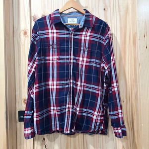 Flag & Anthem Blue Red Flannel Button Up Lightweight Casual Shirt Size XL